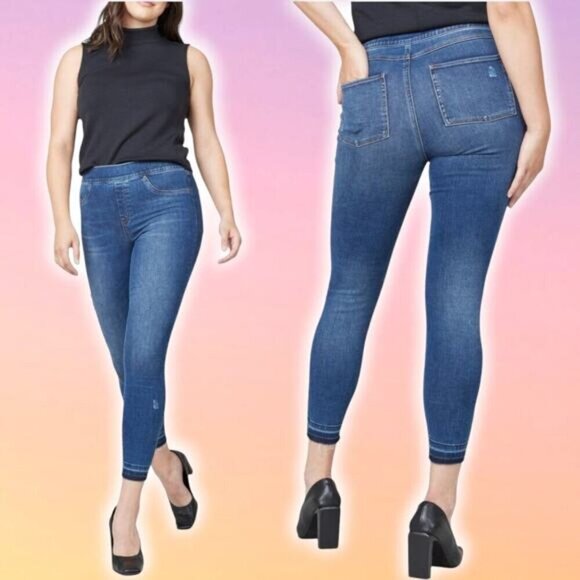 NWT SPANX Distressed Denim Legging Sz XS Medium Wash - Picture 1 of 10